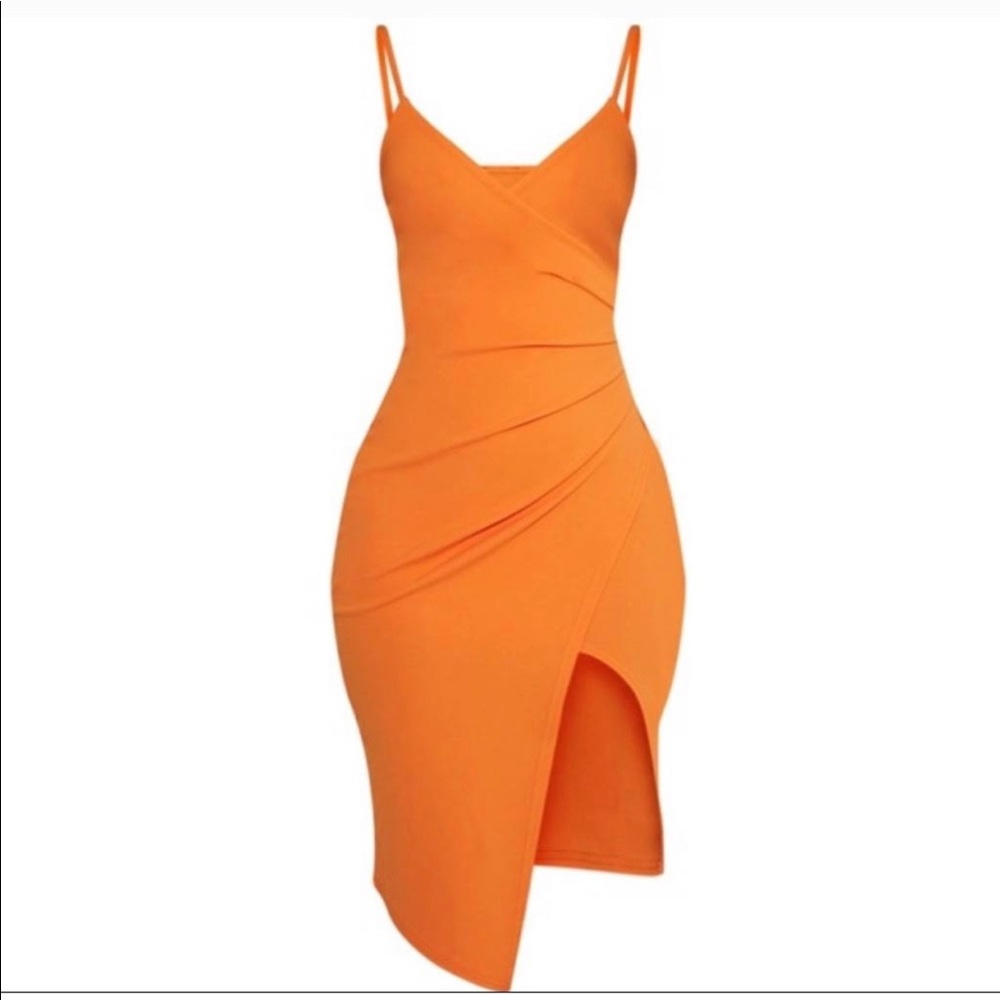 PrettyLitteThing- Orange front wrap dres
